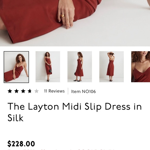 NWT Madewell The Layton Midi Slip Dress in Silk Minimalist Lightweight Red NO106 - Picture 13 of 14